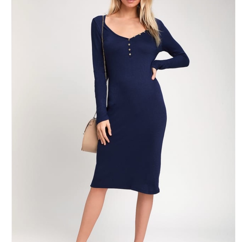 Lulus Ribbed Long Sleeve Bodycon Midi Dress